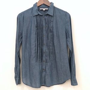 Ann Taylor LOFT Denim Chambray Pleated Front Top